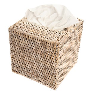 Artifacts Trading Company Rattan Column Tissue Box Cover White Wash